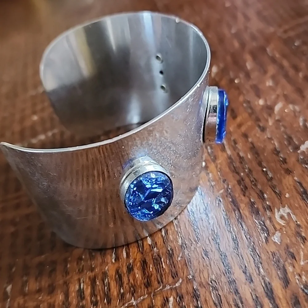 Bracelet 70's Sarah Coventry silver adjustable metal with blue stones jewelry - Picture 4 of 5